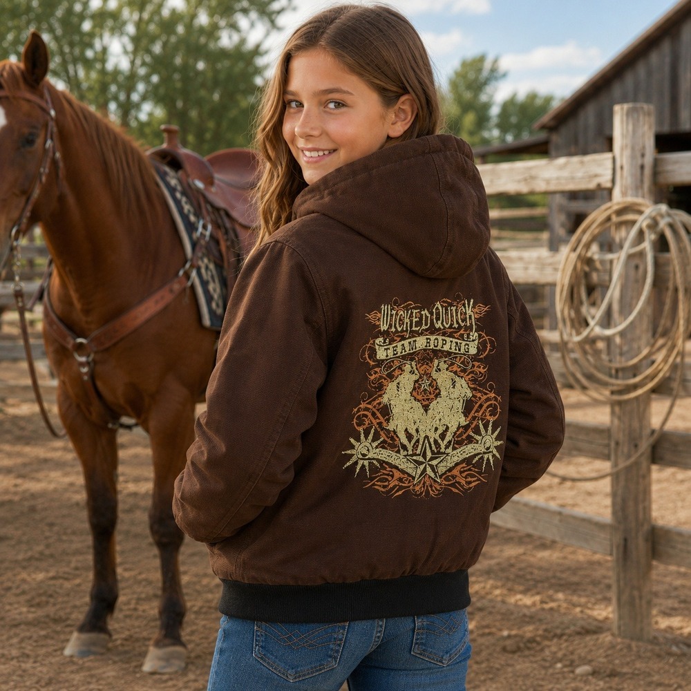 Ransom Ranch Youth S Brown Canvas Hooded Jacket Wicked Quick Team Roping